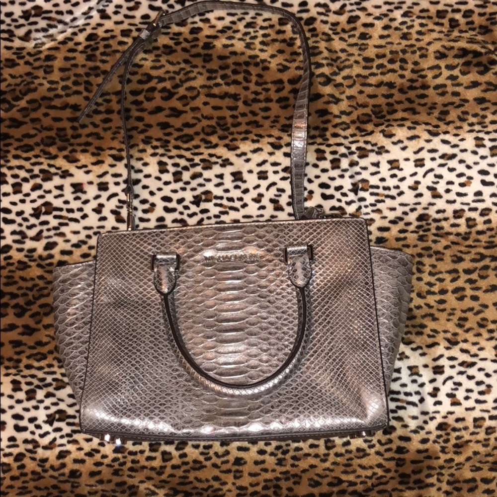 Silver Michael Kors purse snakeskin